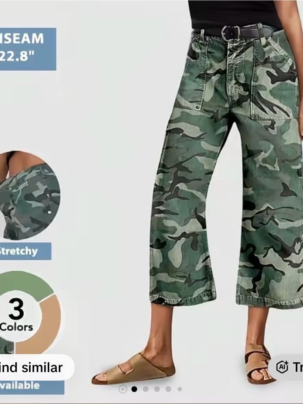 Camo Wide-Leg Cropped Pants - Green Camo